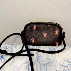 Coach Canvas/Leather Crossbody Bag Purse With Long Strap Brown/Black